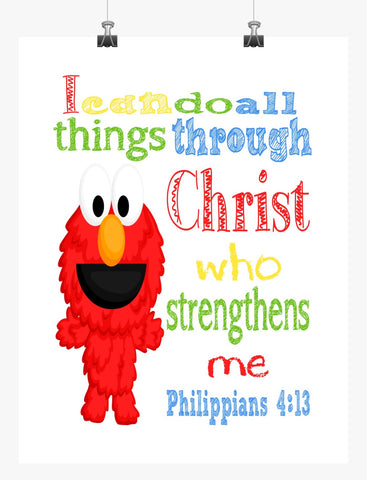Elmo Sesame Street Christian Nursery Decor Print, I Can Do All Things - Philippians 4:13