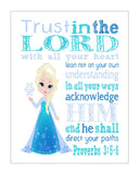Frozen Princess Elsa Christian Nursery Decor Print, Trust in the Lord with all your heart - Proverbs 3:5-6