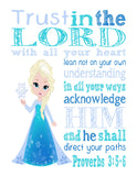 Frozen Princess Elsa Christian Nursery Decor Print, Trust in the Lord with all your heart - Proverbs 3:5-6