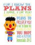 Sesame Street Christian Nursery Decor Set of 2 Prints, Bert and Ernie with Bible Verses