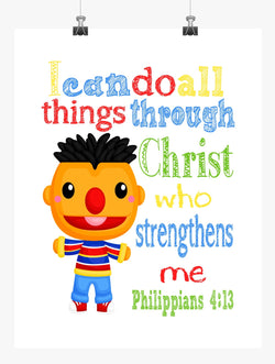 Ernie Sesame Street Christian Nursery Decor Print, I Can Do All Things - Philippians 4:13