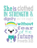 Everest Paw Patrol Christian Nursery Decor Print - She is clothed in strength & dignity - Proverbs 31:25