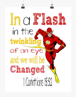 Flash Christian Superhero Little Boys Room Nursery Print - In a Flash in the Twinkling of an eye - 1 Corinthians 15:52