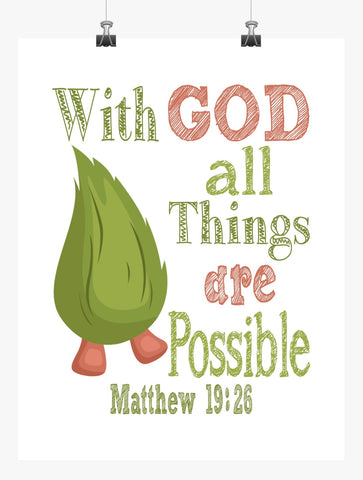 Fuzzbert Trolls Christian Nursery Decor Print - With God All Things Are Possible - Matthew 19:26