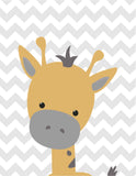 Baby Boy Giraffe Teal and Gray Chevron Nursery Art Decor Set of 3 Prints