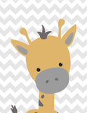Baby Boy Giraffe Teal and Gray Chevron Nursery Art Decor Set of 3 Prints