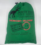 Personalized Green Santa Canvas Sack with Reindeer - North Pole Santa Claus Presents Bag