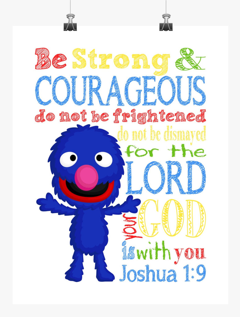 Grover Sesame Street Christian Nursery Decor Print, Be Strong & Courag