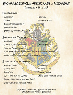 Wizard Curriculum Years 1-5 for Hogwarts School of Witchcraft and Wizardry A Great add on to Acceptance Letter