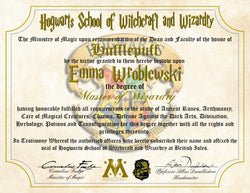 Hufflepuff Personalized Harry Potter Diploma - Hogwarts School of Witchcraft and Wizardry Degree