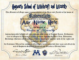 Ravenclaw Personalized Harry Potter Diploma - Hogwarts School of Witchcraft and Wizardry Degree