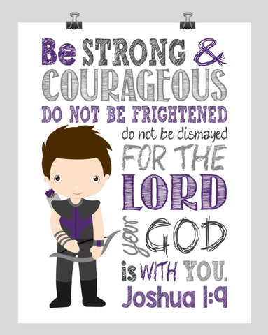 Hawkeye Superhero Christian Nursery Decor Print - Be Strong & Courageous Joshua 1:9