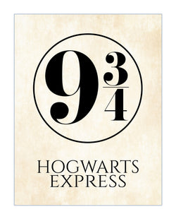 Hogwarts Express Platform 9 3/4 Harry Potter Train Platform Number Print on Parchment Background