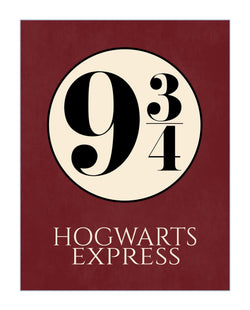Hogwarts Express Platform 9 3/4 Harry Potter Train Platform Number Print on Red Parchment Background
