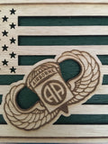 Small American Flag, 82nd Airborne US Army Military desk flag, Engraved Wood Painted Rustic Style Flag