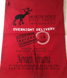 Personalized Red Santa Sack in Canvas with Reindeer - North Pole Santa Claus Presents Bag