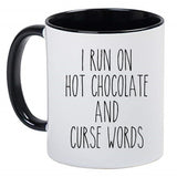I Run on Hot Chocolate and Curse Words Farmhouse Mug Rae Dunn Inspired Coffee Cup, Farmhouse Decor, Tea, Hot Chocolate, 11 Ounce Ceramic Mug