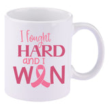 I Fought Hard and I Won, Breast Cancer Survivor Mug, Pink Ribbon, Breast Cancer Awareness, 11 Ounce Ceramic Mug