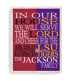 A House Divided - Arkansas Razorbacks and LSU Tigers Personalized Family Name Christian Print