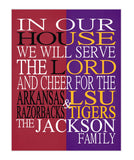 A House Divided - Arkansas Razorbacks and LSU Tigers Personalized Family Name Christian Print