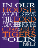 A House Divided - Clemson Tigers and Auburn Tigers Personalized Family Name Christian Print