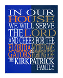 A House Divided - Florida Gators and Notre Dame Fighting Irish Personalized Family Name Christian Print