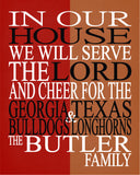 A House Divided - Georgia Bulldogs and Texas Longhorns Personalized Family Name Christian Print