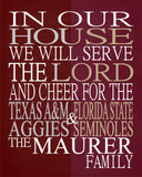 A House Divided Texas A&M Aggies and Florida State Seminoles Personalized Family Name Christian Print