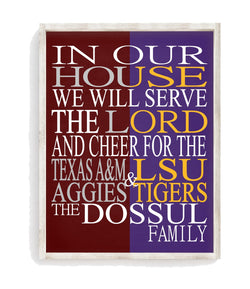 A House Divided - Texas A&M Aggies and LSU Tigers Personalized Family Name Christian Print