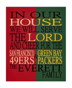 A House Divided - San Francisco 49ers and Green Bay Packers Personalized Family Name Christian Print