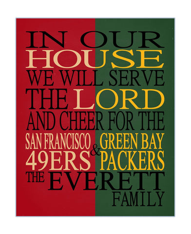A House Divided - San Francisco 49ers and Green Bay Packers Personalized Family Name Christian Print
