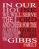 A House Divided Alabama Crimson Tide & Georgia Bulldogs Personalized Family Name Christian Print