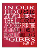 A House Divided Alabama Crimson Tide & Georgia Bulldogs Personalized Family Name Christian Print