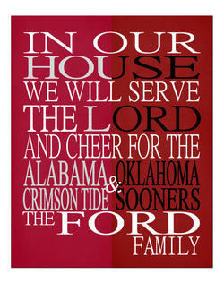 A House Divided - Alabama Crimson Tide & Oklahoma Sooners Personalized Family Name Christian Print