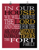 A House Divided - Arkansas Razorbacks & Mizzou Tigers Personalized Family Name Christian Print
