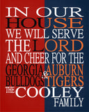 A House Divided - Georgia Bulldogs & Auburn Tigers Personalized Family Name Christian Print