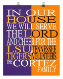 A House Divided - LSU Tigers and Tennessee Volunteers Personalized Family Name Christian Print