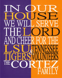 A House Divided - LSU Tigers and Tennessee Volunteers Personalized Family Name Christian Print
