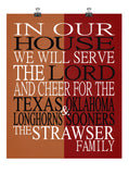 A House Divided Texas Longhorns & Oklahoma Sooners Personalized Family Name Christian Print