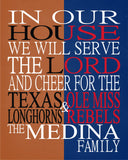 A House Divided Texas Longhorns & Ole Miss Rebels Personalized Family Name Christian Print