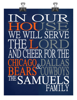 A House Divided - Chicago Bears & Dallas Cowboys Personalized Family Name Christian Print