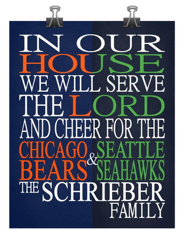A House Divided - Chicago Bears & Seattle Seahawks Personalized Family Name Christian Print