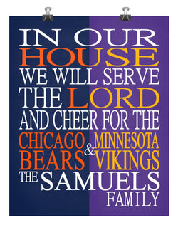 A House Divided - Chicago Bears & Minnesota Vikings Personalized Family Name Christian Print
