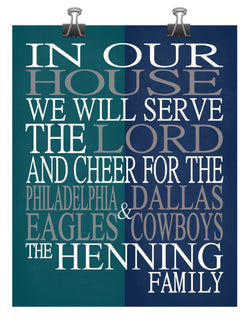 A House Divided - Philadelphia Eagles & Dallas Cowboys Personalized Family Name Christian Print