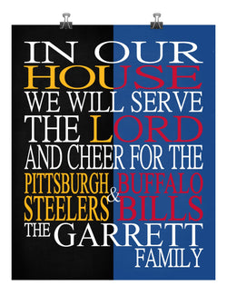 A House Divided Pittsburgh Steelers and Buffalo Bills Personalized Family Name Christian Print