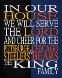 A House Divided Pittsburgh Steelers and Chicago Bears Personalized Family Name Christian Unframed Print