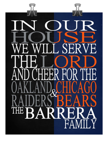 A House Divided Oakland Raiders and Chicago Bears Personalized Family Name Christian Print