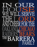 A House Divided Oakland Raiders and Chicago Bears Personalized Family Name Christian Print