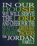 A House Divided - Seattle Seahawks and Green Bay Packers Personalized Family Name Christian Print