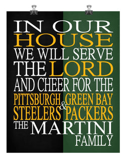 A House Divided - Pittsburgh Steelers & Green Bay Packers Personalized Family Name Christian Print